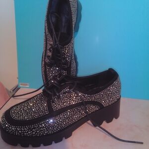 Black and Silver Women's Platform Shoes